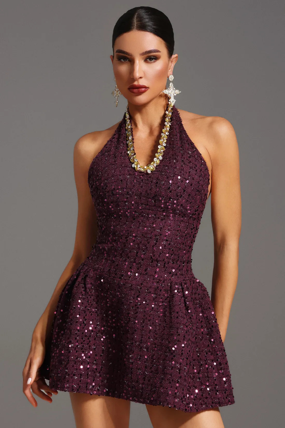 Aysha Payetli Mini Elbise | S-Mor | M-Mor | L-Mor