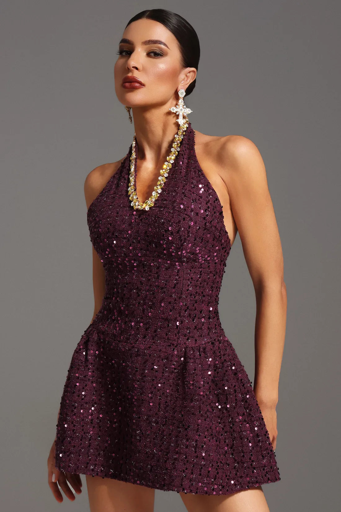 Aysha Payetli Mini Elbise | S-Mor | M-Mor | L-Mor