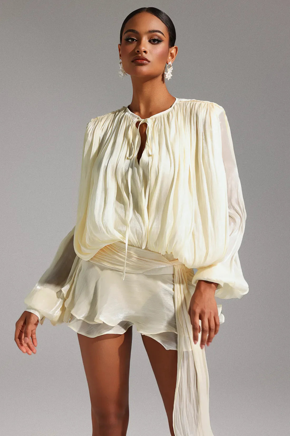 Darianna Long Sleeve Cut-Out Mini Dress | Xs-Bej | S-Bej | M-Bej | L-Bej
