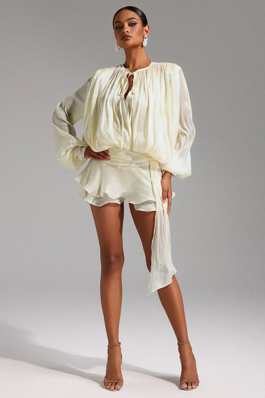 Darianna Long Sleeve Cut-Out Mini Dress | Xs-Bej | S-Bej | M-Bej | L-Bej
