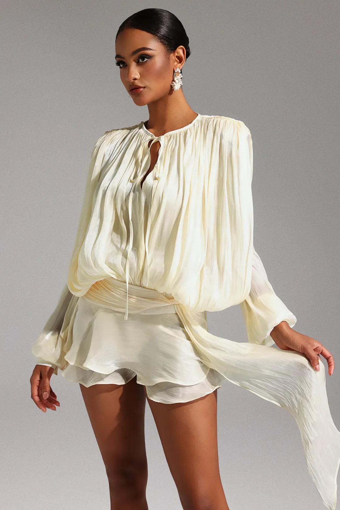 Darianna Long Sleeve Cut-Out Mini Dress | Xs-Bej | S-Bej | M-Bej | L-Bej