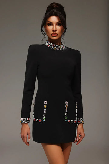 Nahia Uzun Kollu Mini Bandaj Elbise | S-Siyah | M-Siyah | L-Siyah | Xl-Siyah | Xxl-Siyah