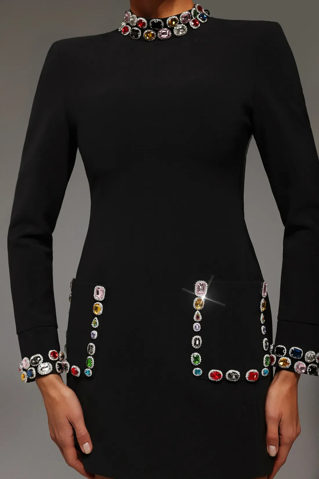 Nahia Uzun Kollu Mini Bandaj Elbise | S-Siyah | M-Siyah | L-Siyah | Xl-Siyah | Xxl-Siyah