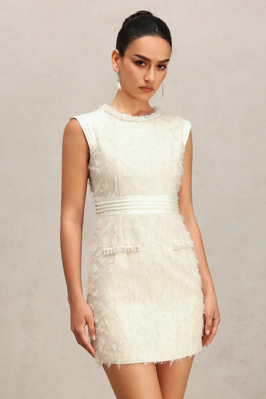 Dhriti Pearl Fringe Mini Dress | S-Beyaz | M-Beyaz | L-Beyaz | Xl-Beyaz
