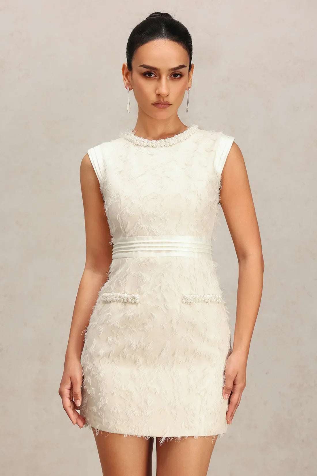 Dhriti Pearl Fringe Mini Dress | S-Beyaz | M-Beyaz | L-Beyaz | Xl-Beyaz