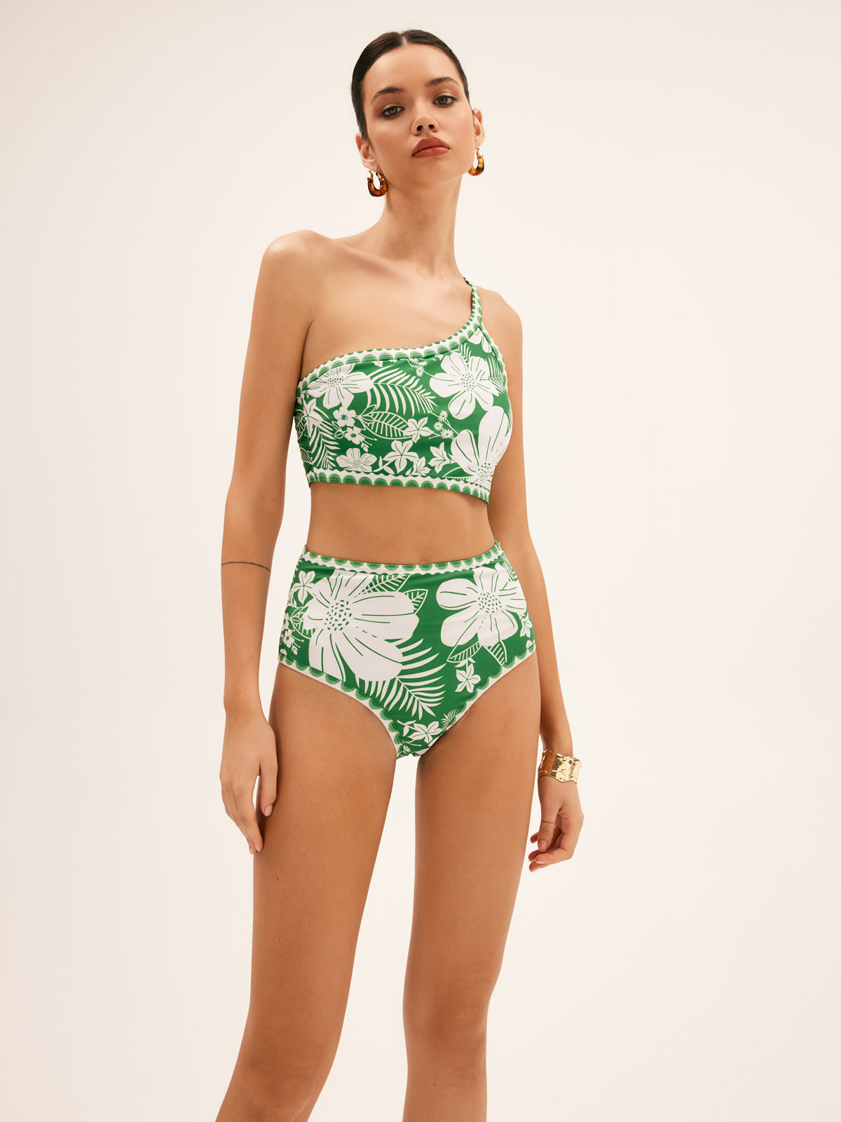 Brayla Tek Omuzlu Cicekli Bikini Seti | 16400#Floral-Bikini-Set-green-S | 16400#Floral-Bikini-Set-green-M | 16400#Floral-Bikini-Set-green-L