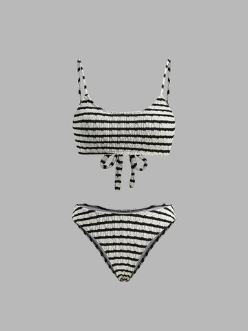 Cynthia Cizgili Baglamali Bikini Takimi | 16400#KZ1747378519-Black-White-S | 16400#KZ1747378519-Black-White-M | 16400#KZ1747378519-Black-White-L