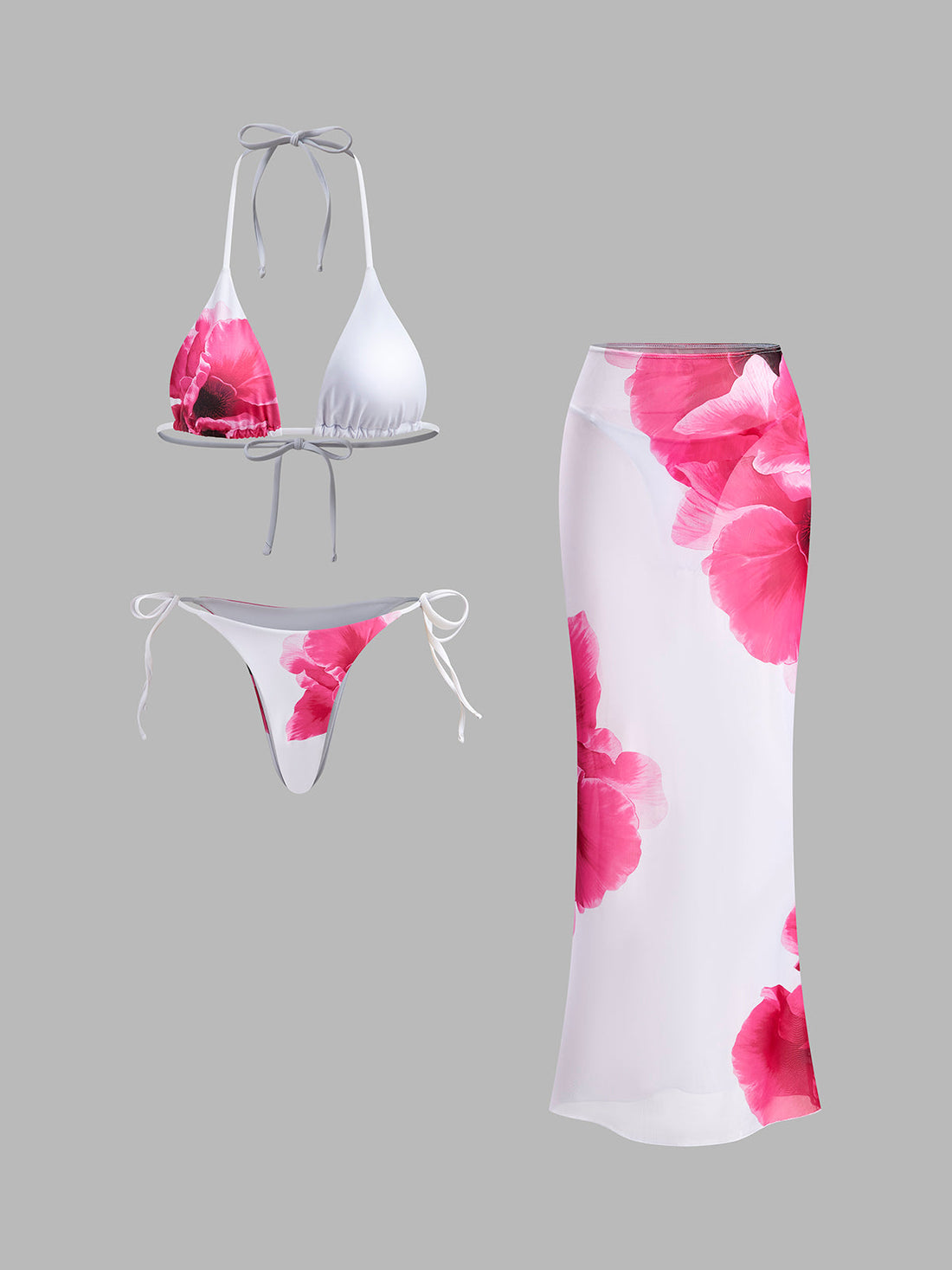 Marci Cicekli Bikini ve Pareo Seti | 16400#BS1742195500-white-S | 16400#BS1742195500-white-M | 16400#BS1742195500-white-L