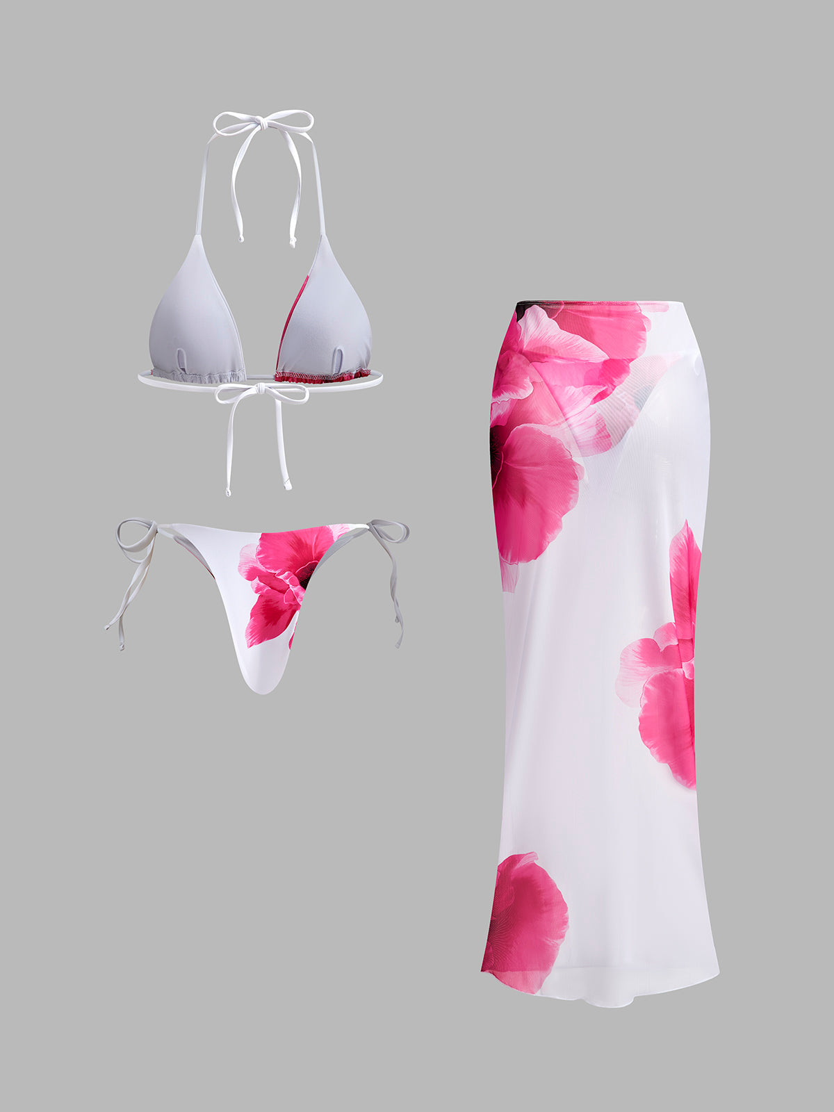 Marci Cicekli Bikini ve Pareo Seti | 16400#BS1742195500-white-S | 16400#BS1742195500-white-M | 16400#BS1742195500-white-L