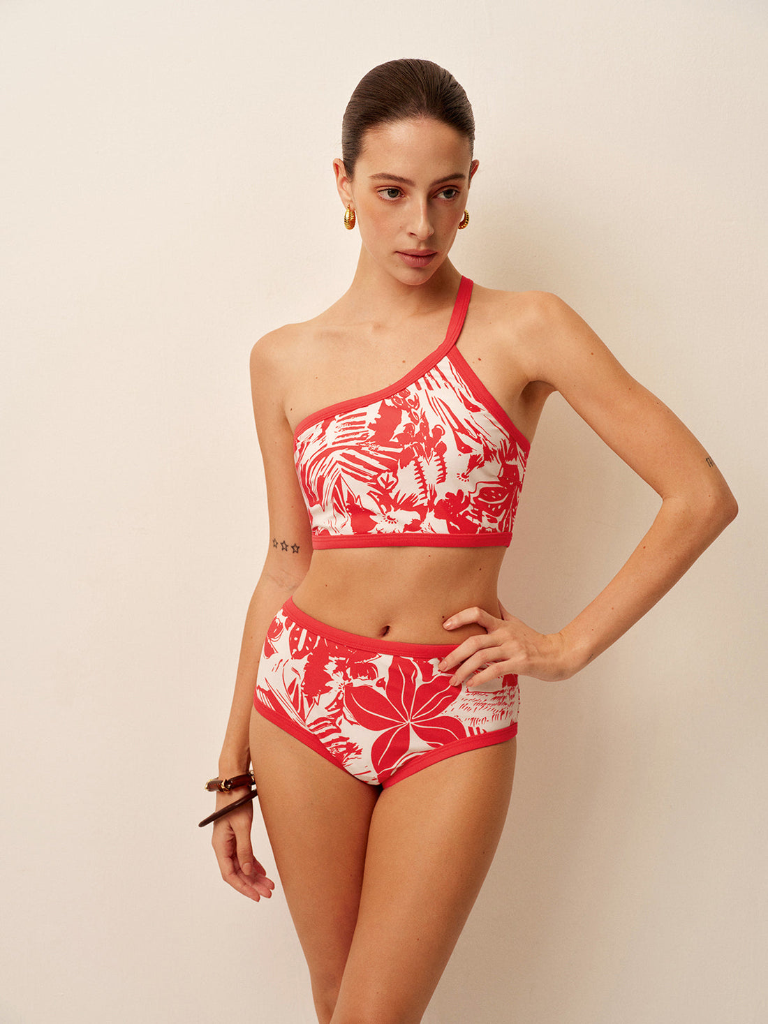 Audra Printed One-Shoulder Bikini | OA250111016RDXS | OA250111016RDS | OA250111016RDM | OA250111016RDL