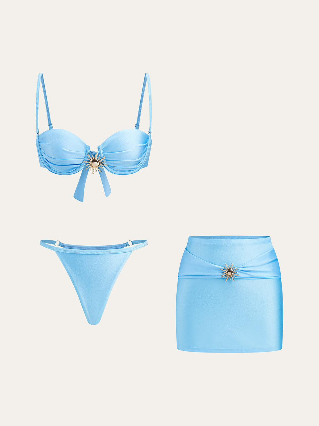 Rochelle Acik Mavi Bikini Pareo Takimi | 16400#HQ1748339171-blue-S | 16400#HQ1748339171-blue-M | 16400#HQ1748339171-blue-L