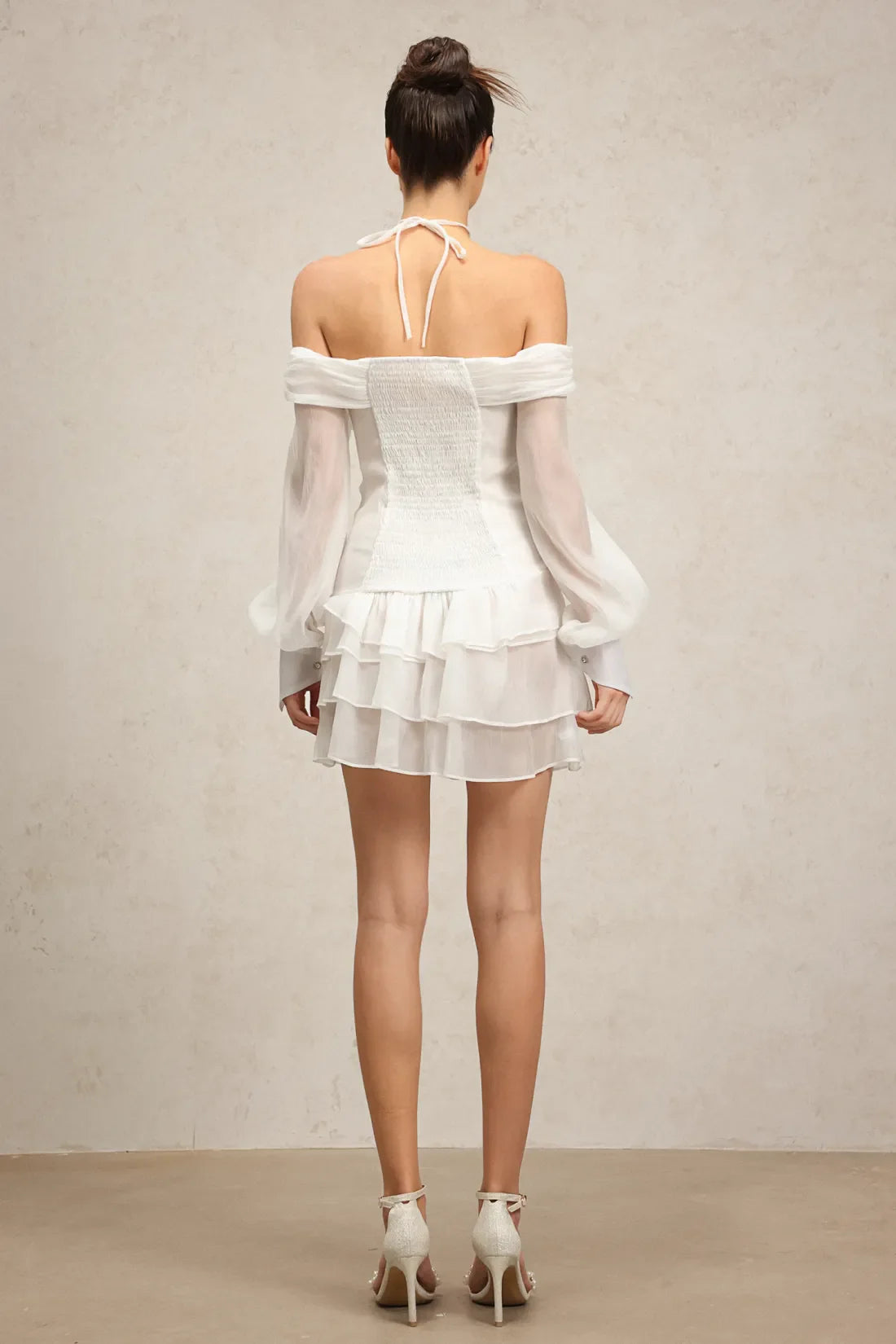 Anaiya Off-Shoulder Mini Dress | S-Beyaz | S-Cicek | M-Beyaz | M-Cicek | L-Beyaz | L-Cicek