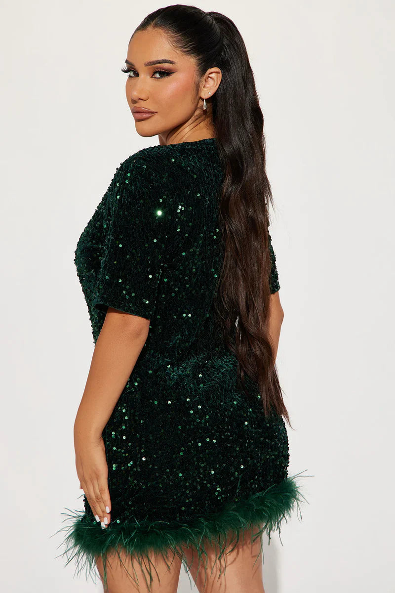 Jamya Payetli Mini Elbise | Xs-Yesil | S-Yesil | M-Yesil | L-Yesil | Xl-Yesil