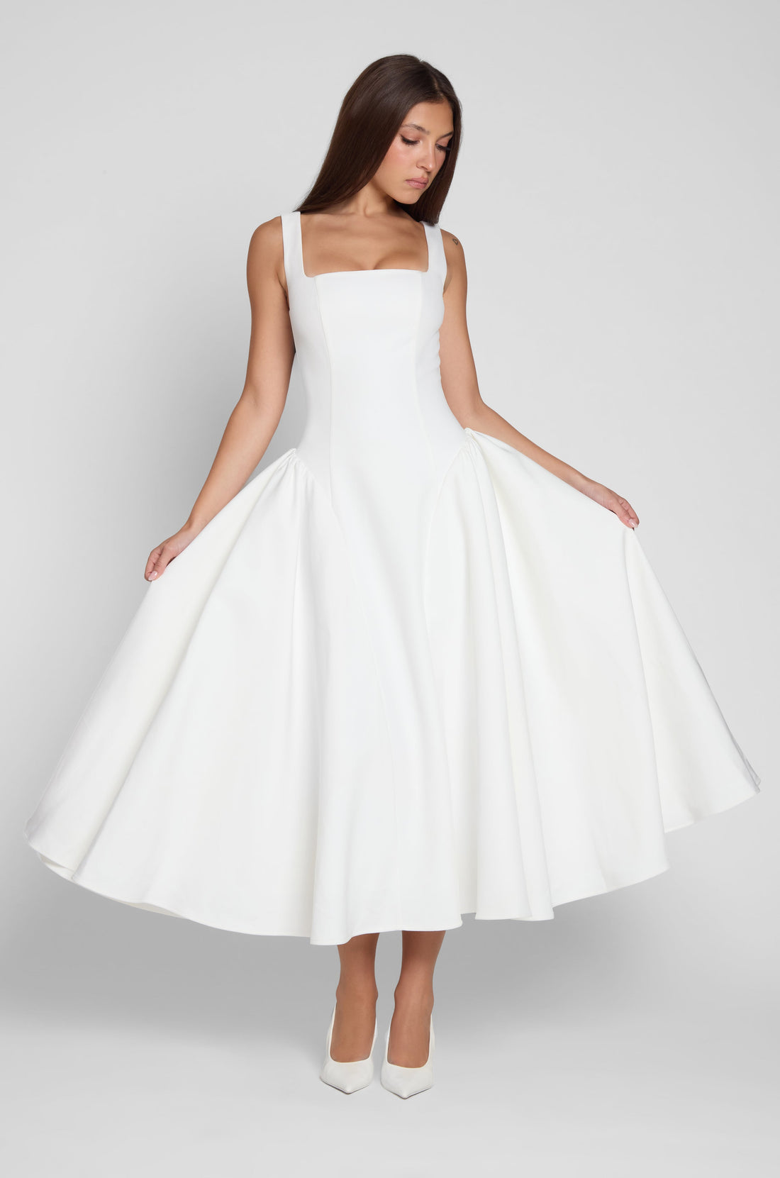 Nyra Korse Midi Elbise | D1092-WHITE-XS | D1092-WHITE-S | D1092-WHITE-M | D1092-WHITE-L | D1092-WHITE-XL | D1092-WHITE-XXL