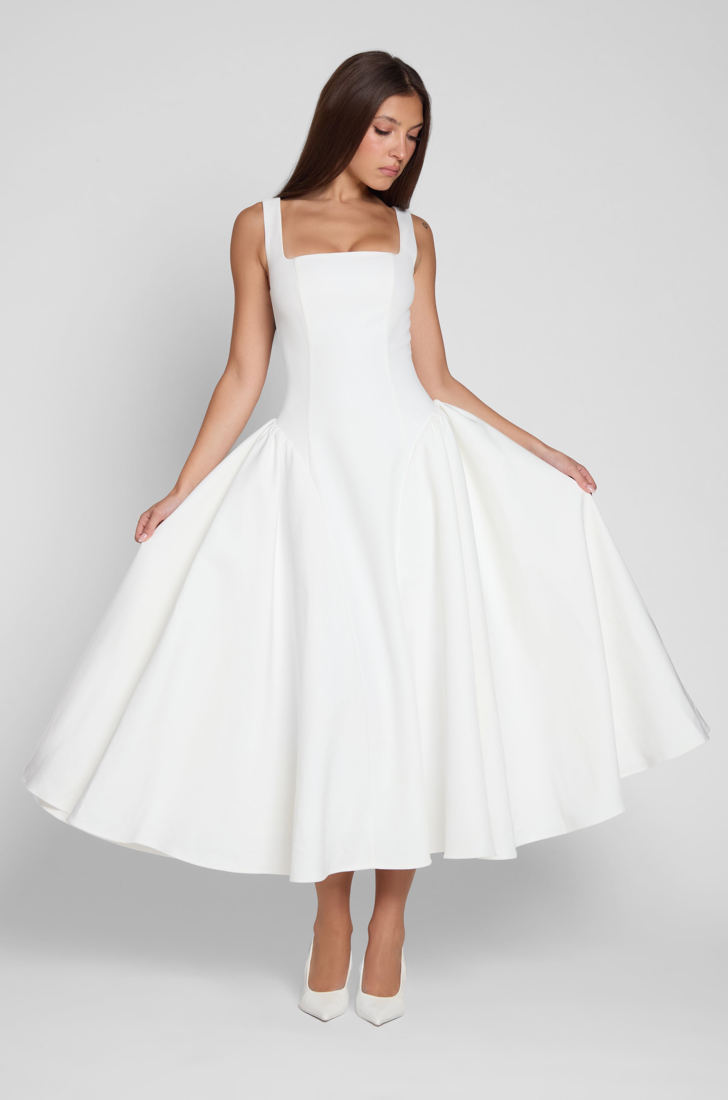 Nyra Korse Midi Elbise | D1092-WHITE-XS | D1092-WHITE-S | D1092-WHITE-M | D1092-WHITE-L | D1092-WHITE-XL | D1092-WHITE-XXL