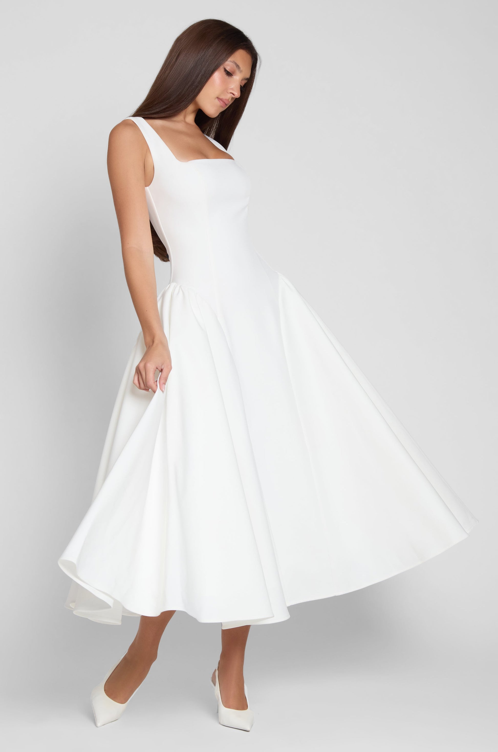 Nyra Korse Midi Elbise | D1092-WHITE-XS | D1092-WHITE-S | D1092-WHITE-M | D1092-WHITE-L | D1092-WHITE-XL | D1092-WHITE-XXL