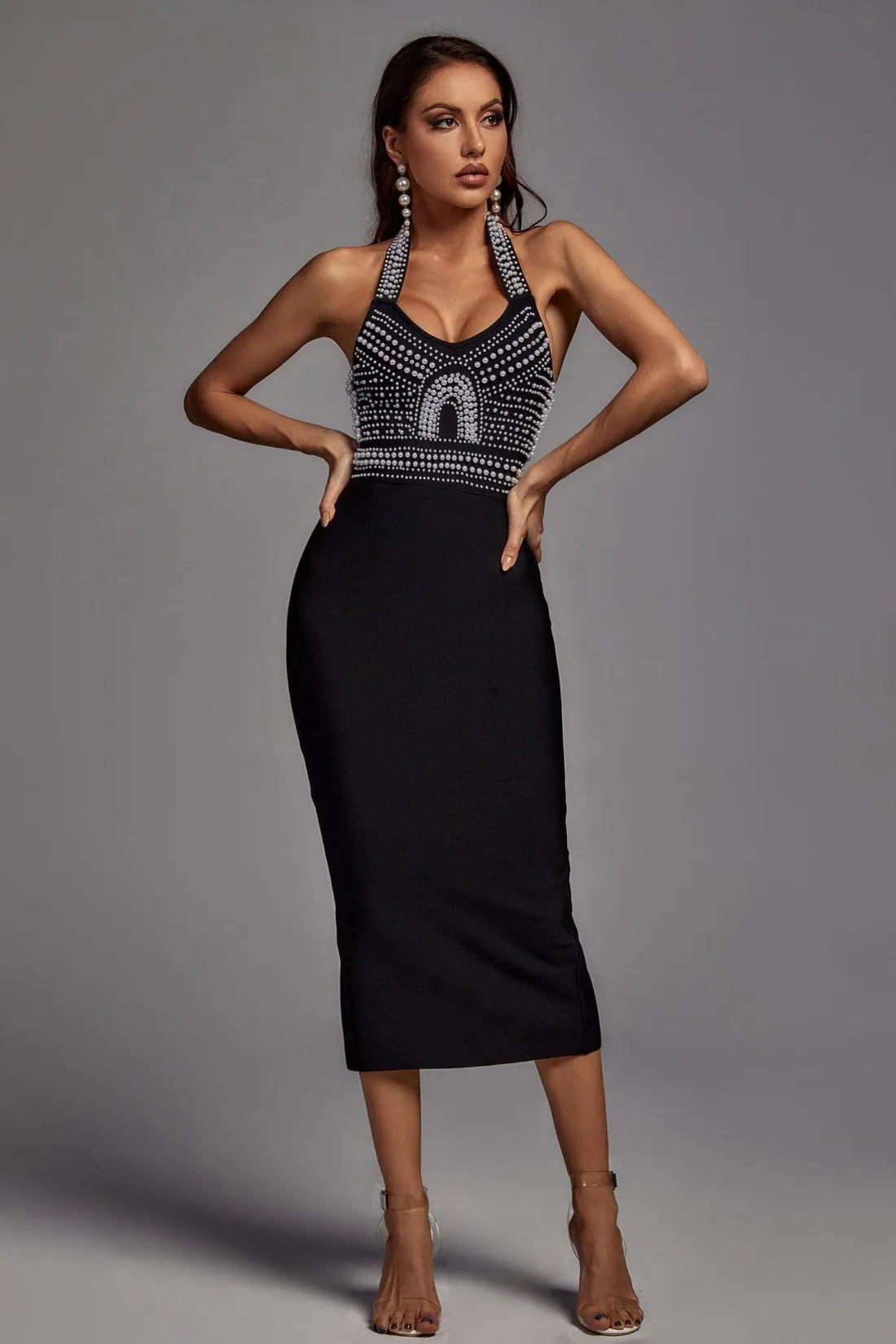 Mushka Inci Halter Midi Elbise | Xs-Siyah | S-Siyah | M-Siyah | L-Siyah | Xl-Siyah