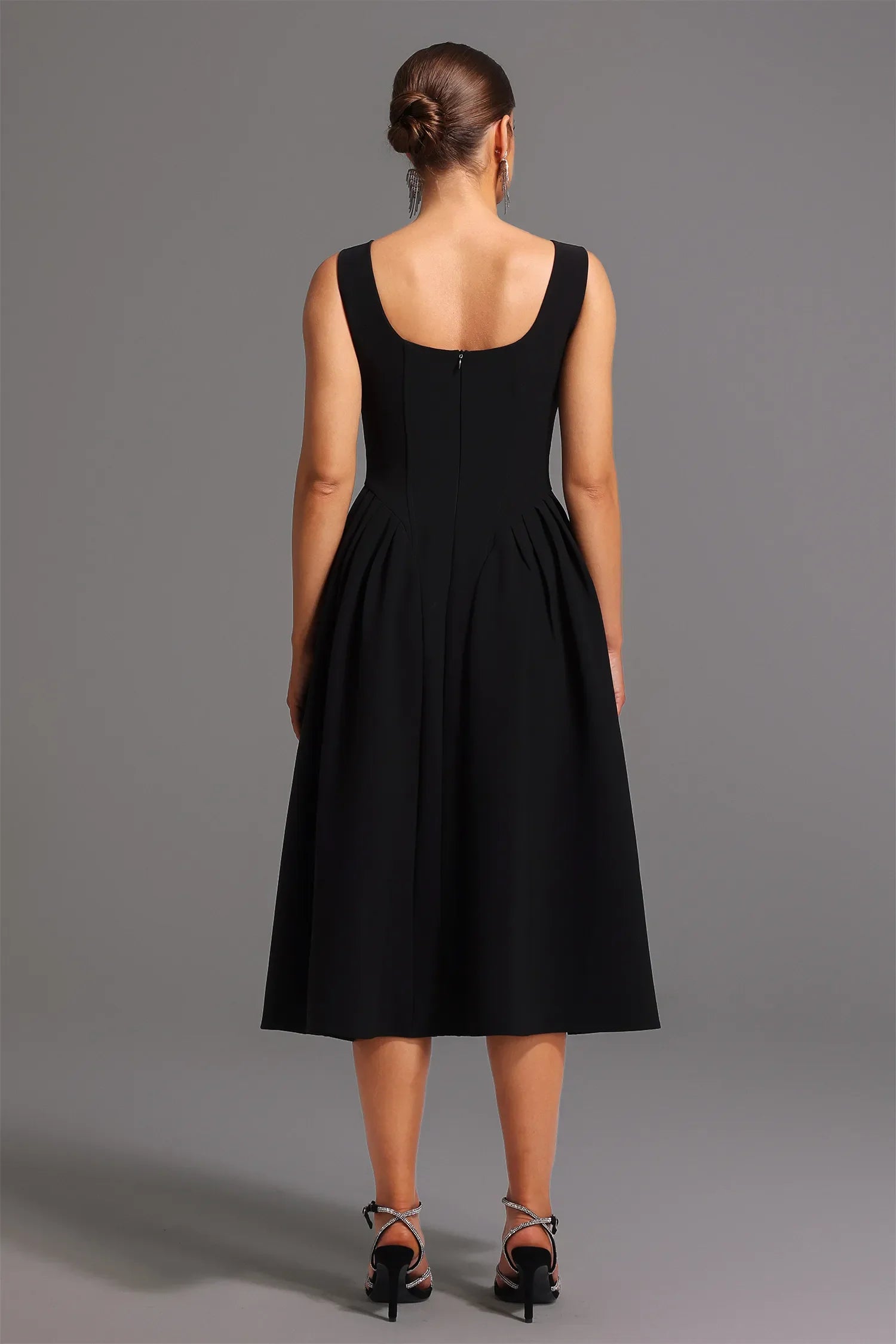 Taylah Elmas Dekolteli Midi Elbise | S-Siyah | M-Siyah | L-Siyah | Xl-Siyah
