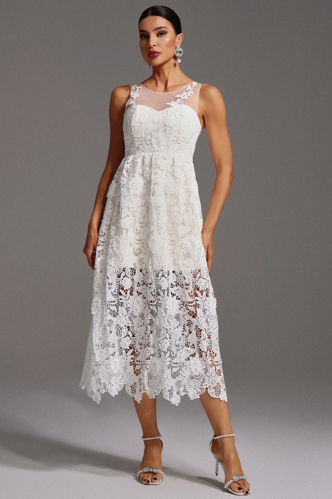 Gwyneth Dantel Uzun Elbise | S-Beyaz | M-Beyaz | L-Beyaz | Xl-Beyaz
