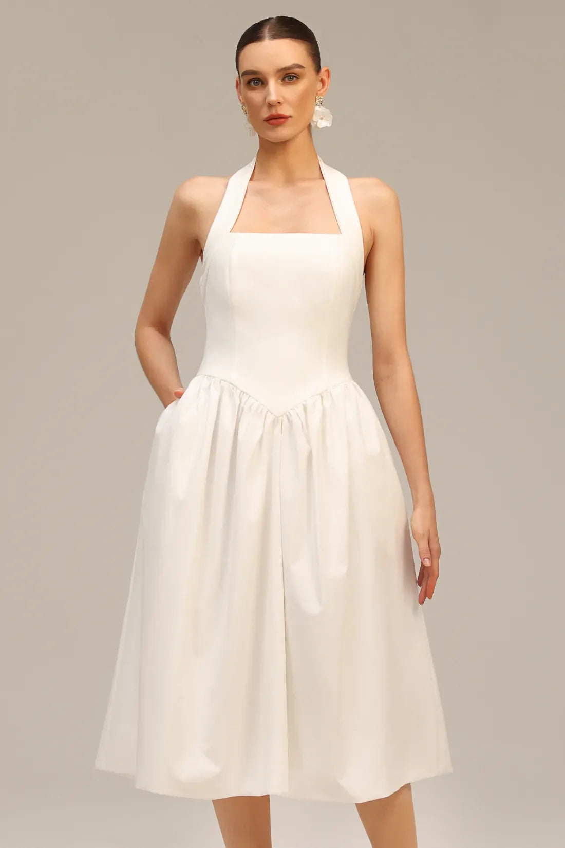 Ivanna Halter Midi Elbise | S-Beyaz | M-Beyaz | L-Beyaz