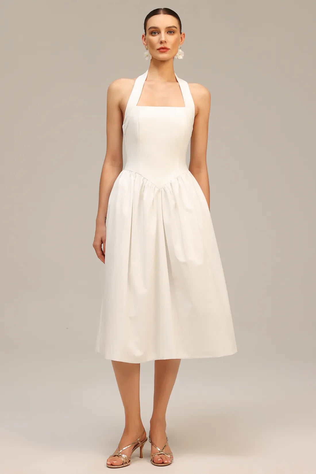 Ivanna Halter Midi Elbise | S-Beyaz | M-Beyaz | L-Beyaz