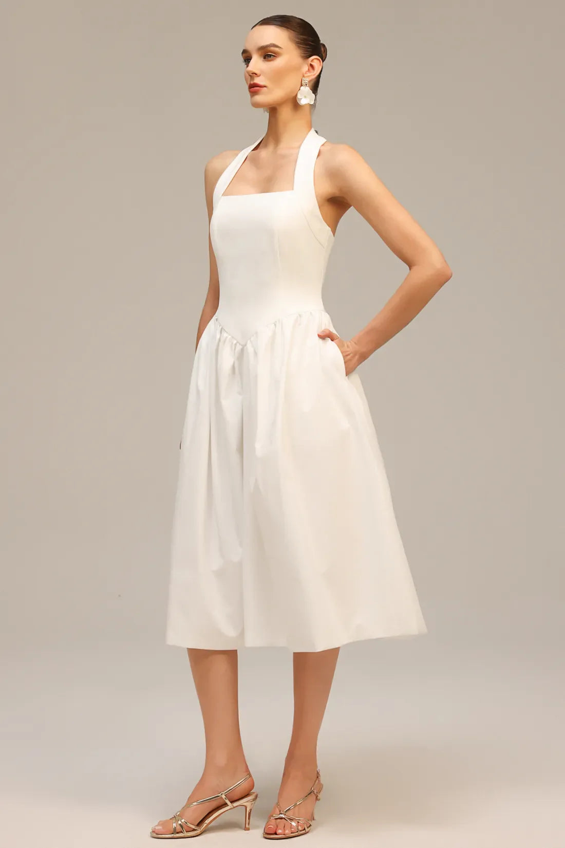 Ivanna Halter Midi Elbise | S-Beyaz | M-Beyaz | L-Beyaz