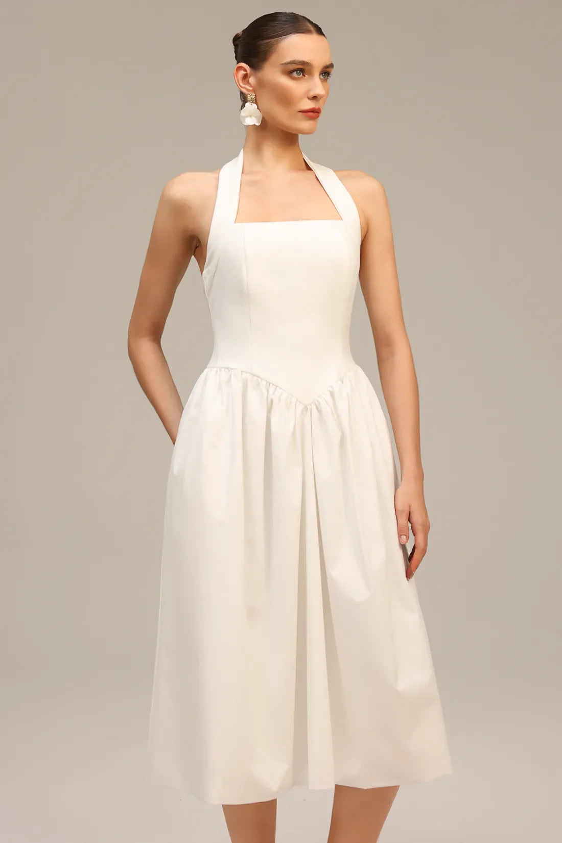 Ivanna Halter Midi Elbise | S-Beyaz | M-Beyaz | L-Beyaz