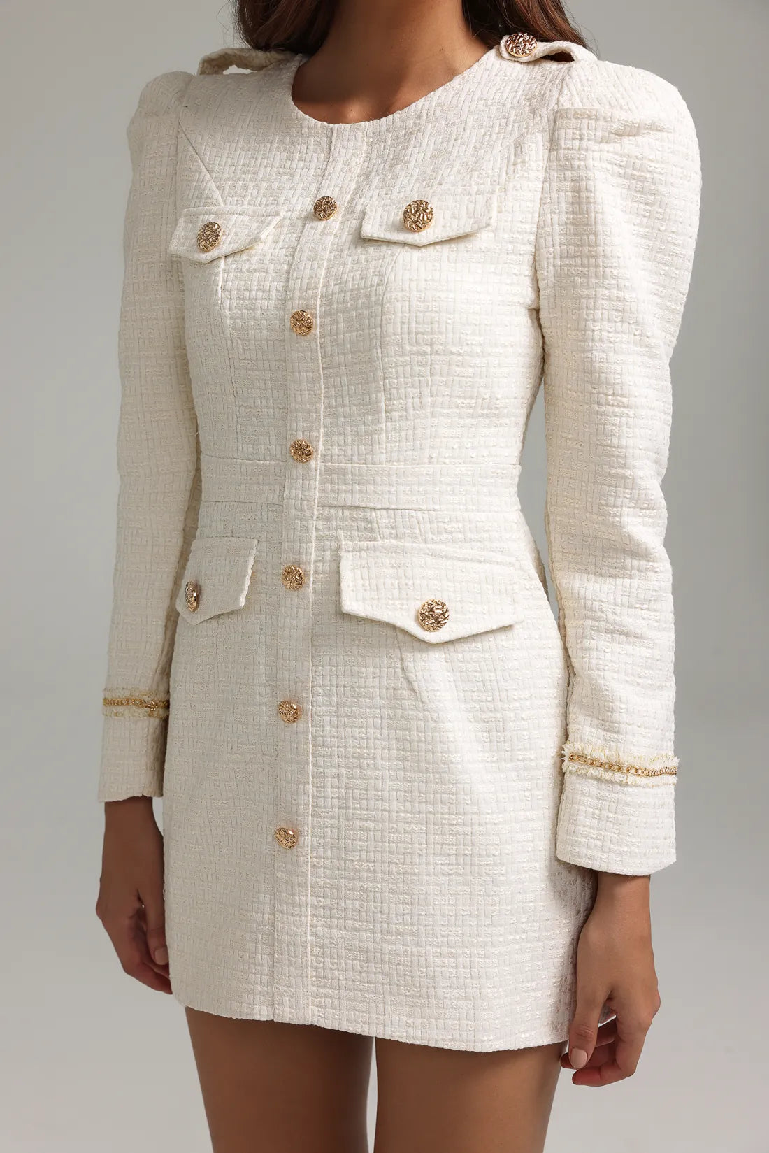 Zaidee Tweed Mini Elbise | S-Beyaz | M-Beyaz | L-Beyaz