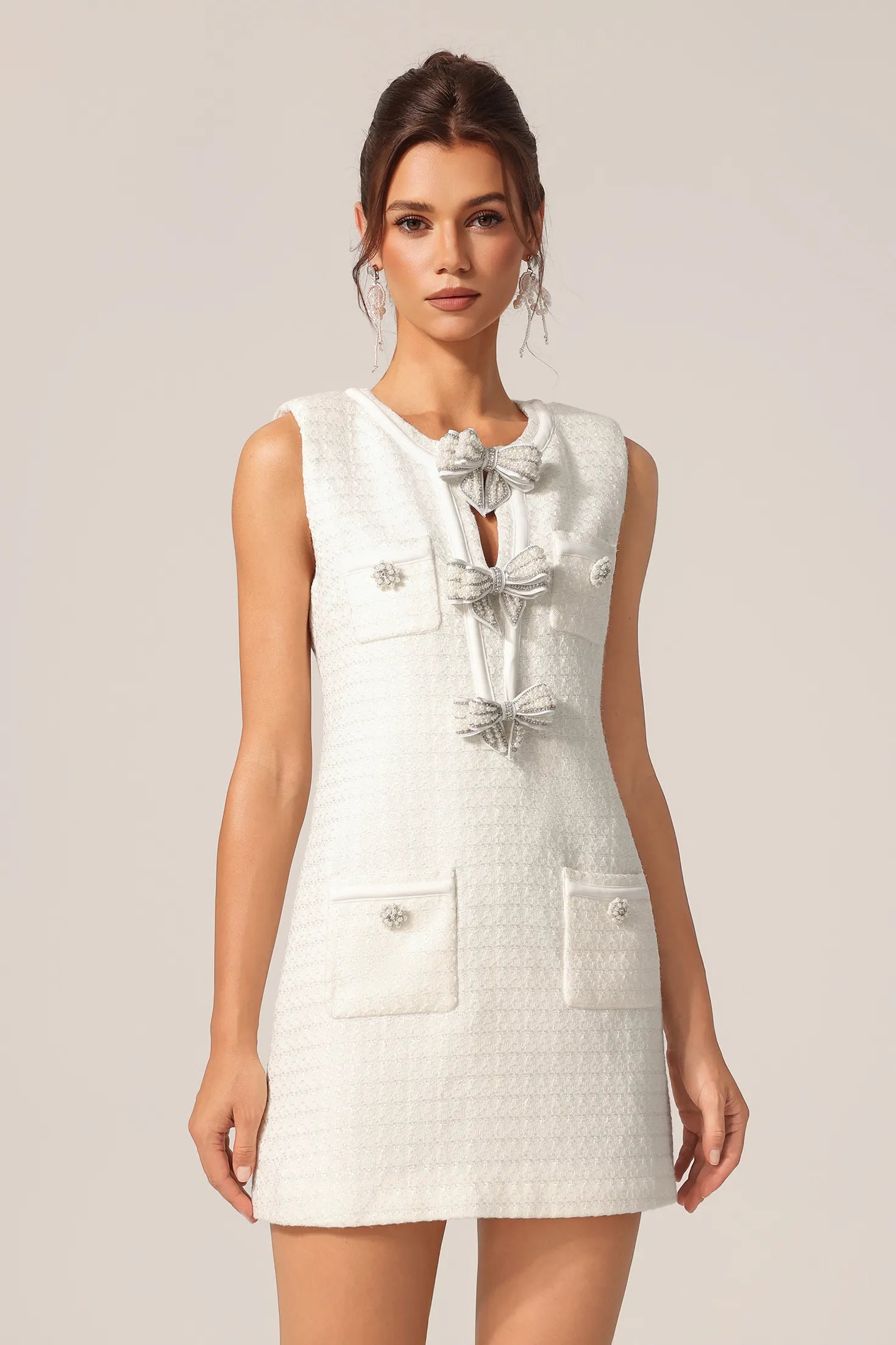 Tinsley Strapli Fiyonklu Mini Elbise | S-Beyaz | M-Beyaz | L-Beyaz | Xl-Beyaz
