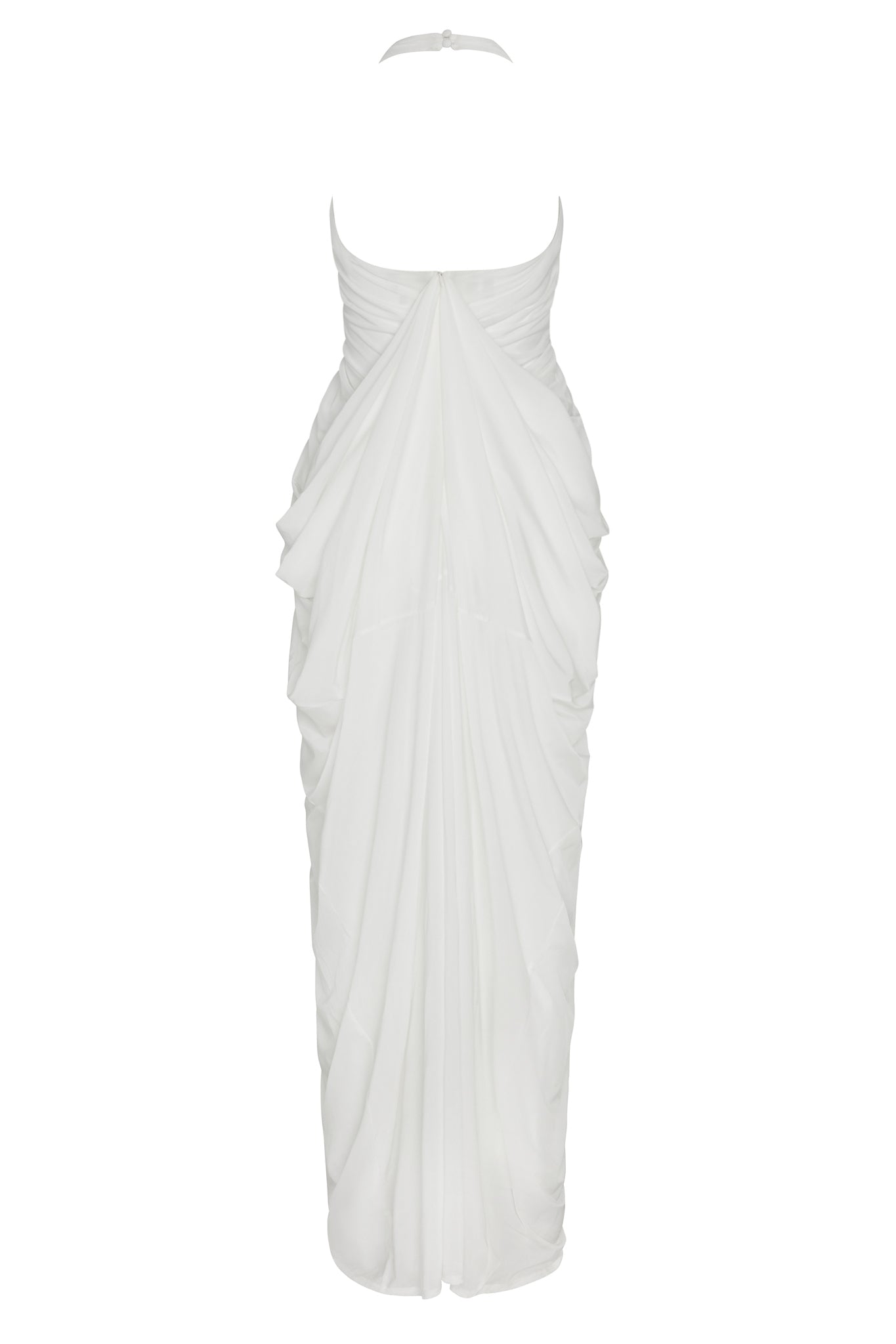 Elleana Beyaz Drapeli Maksi Elbise | D1076-WHITE-XS | D1076-WHITE-S | D1076-WHITE-M | D1076-WHITE-L | D1076-WHITE-XL | D1076-WHITE-XXL