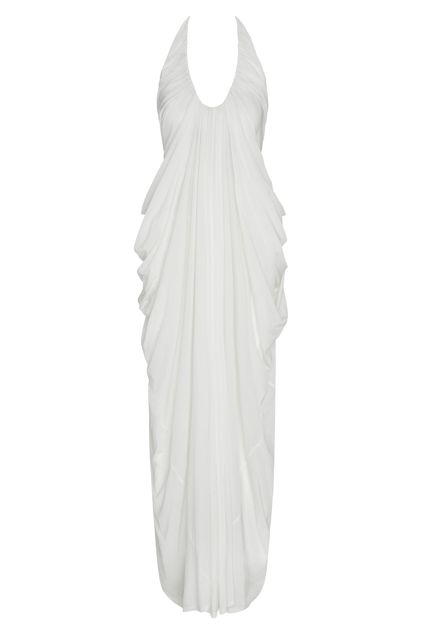 Elleana Beyaz Drapeli Maksi Elbise | D1076-WHITE-XS | D1076-WHITE-S | D1076-WHITE-M | D1076-WHITE-L | D1076-WHITE-XL | D1076-WHITE-XXL