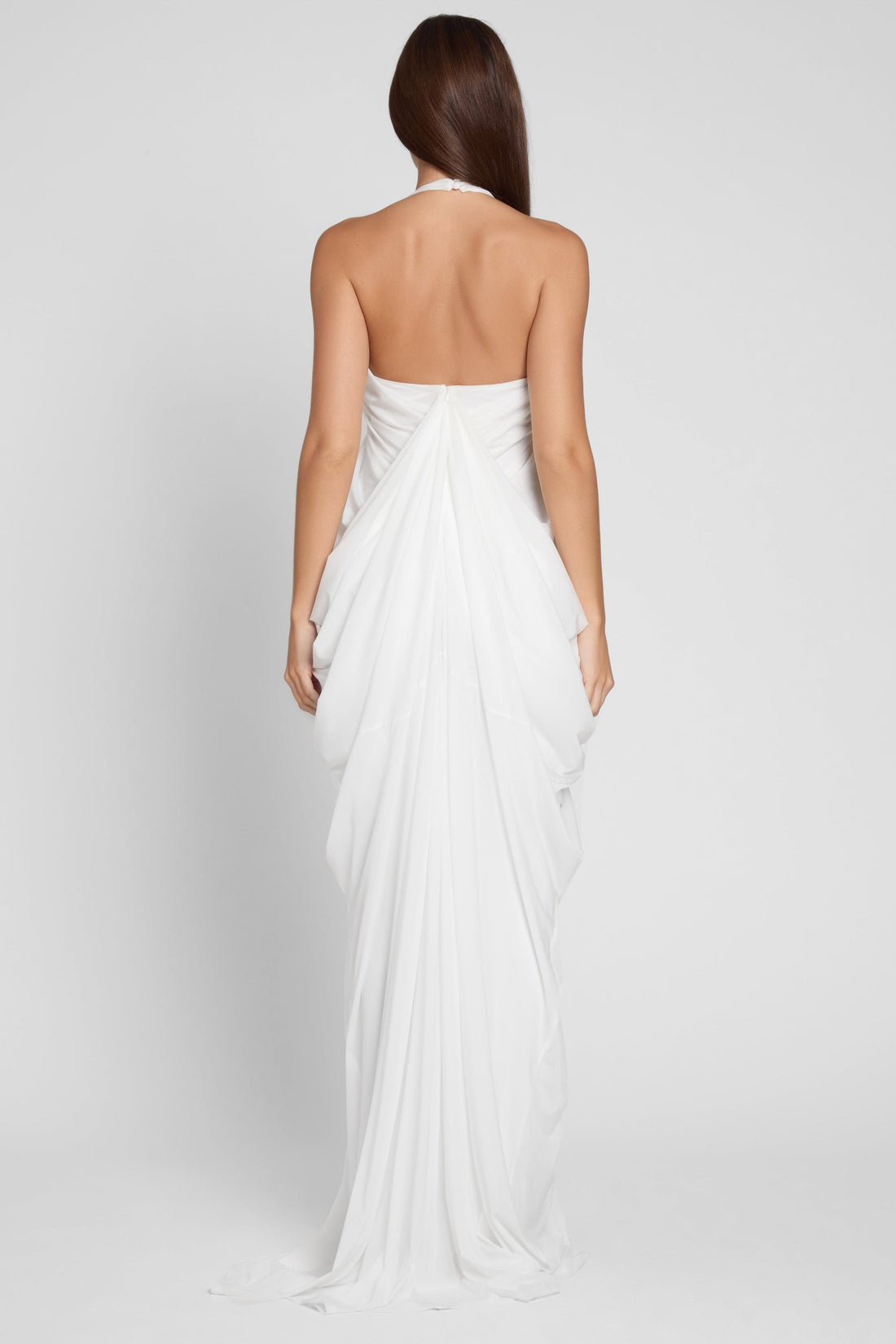 Elleana Beyaz Drapeli Maksi Elbise | D1076-WHITE-XS | D1076-WHITE-S | D1076-WHITE-M | D1076-WHITE-L | D1076-WHITE-XL | D1076-WHITE-XXL