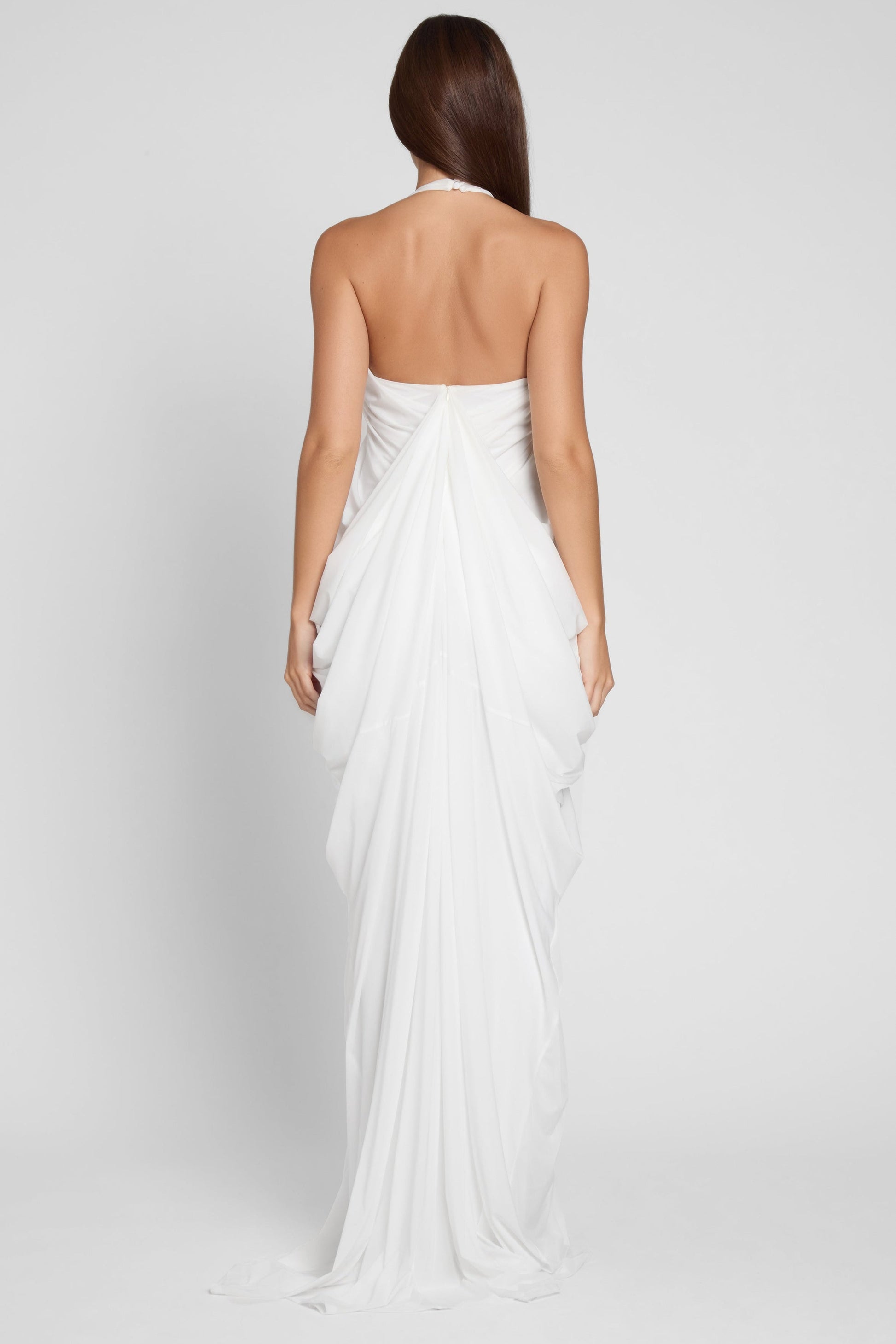 Elleana Beyaz Drapeli Maksi Elbise | D1076-WHITE-XS | D1076-WHITE-S | D1076-WHITE-M | D1076-WHITE-L | D1076-WHITE-XL | D1076-WHITE-XXL