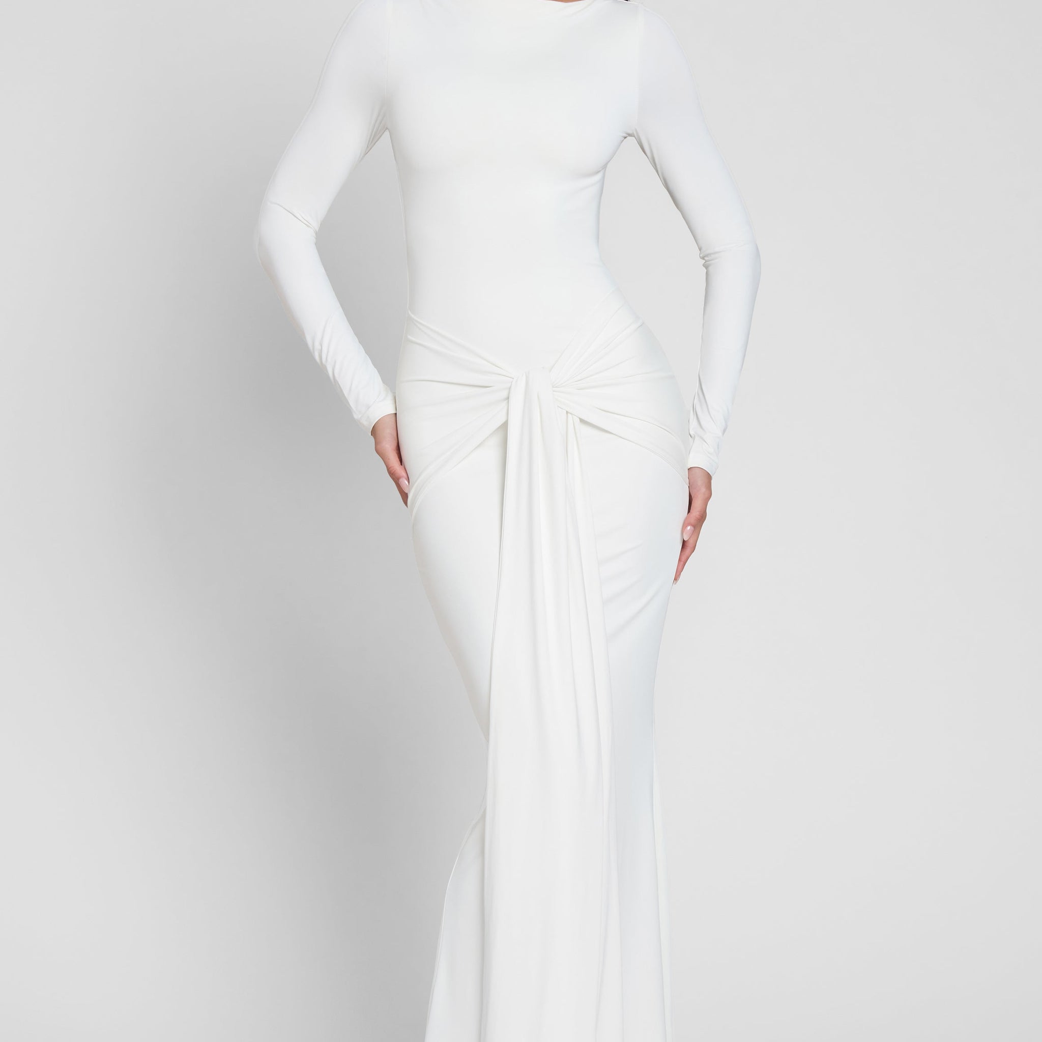 Sanvi Beyaz Dugum Maksi Elbise | D1073-WHITE-XS | D1073-WHITE-S | D1073-WHITE-M | D1073-WHITE-L | D1073-WHITE-XL | D1073-WHITE-XXL
