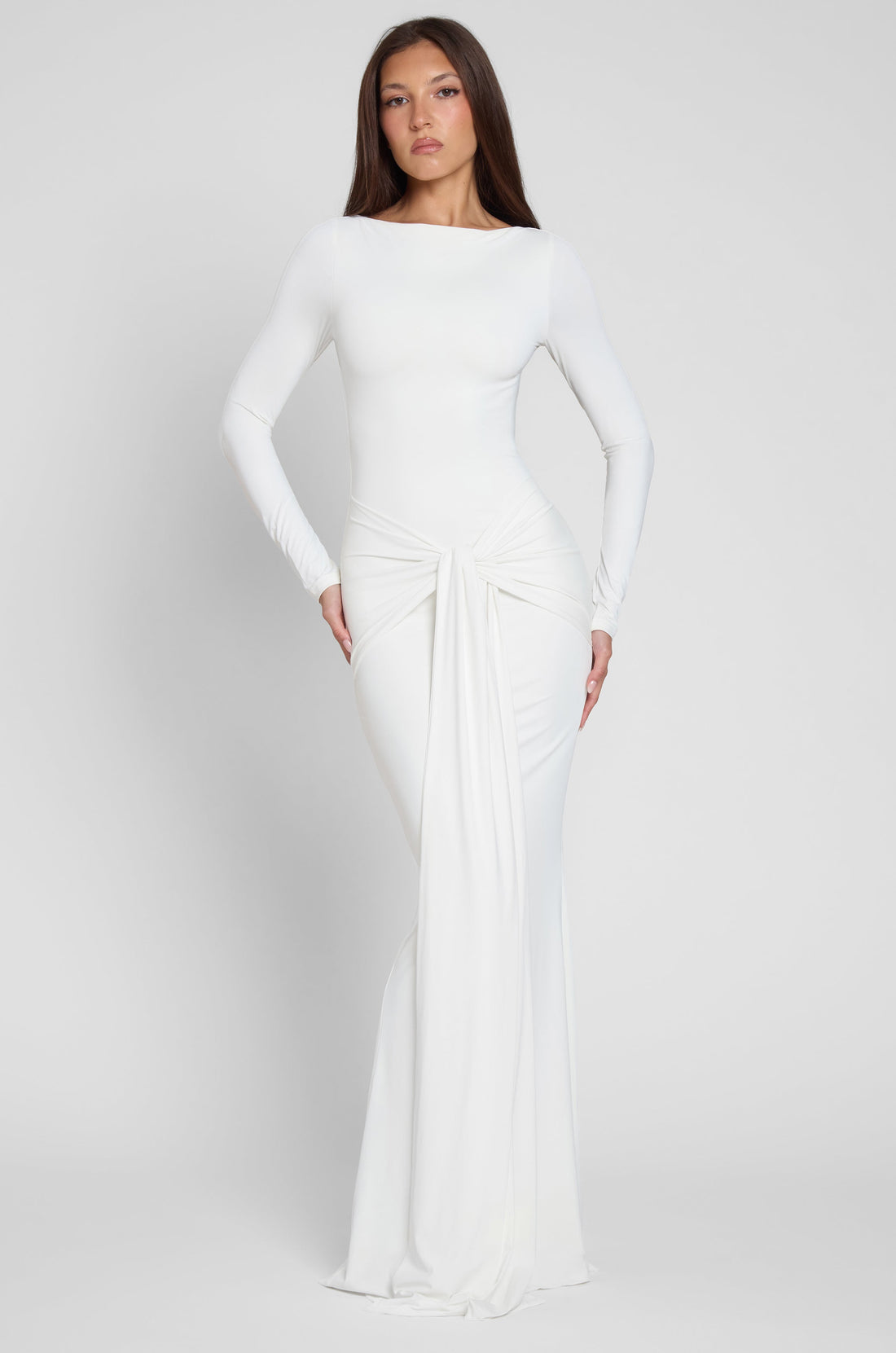 Sanvi Beyaz Dugum Maksi Elbise | D1073-WHITE-XS | D1073-WHITE-S | D1073-WHITE-M | D1073-WHITE-L | D1073-WHITE-XL | D1073-WHITE-XXL