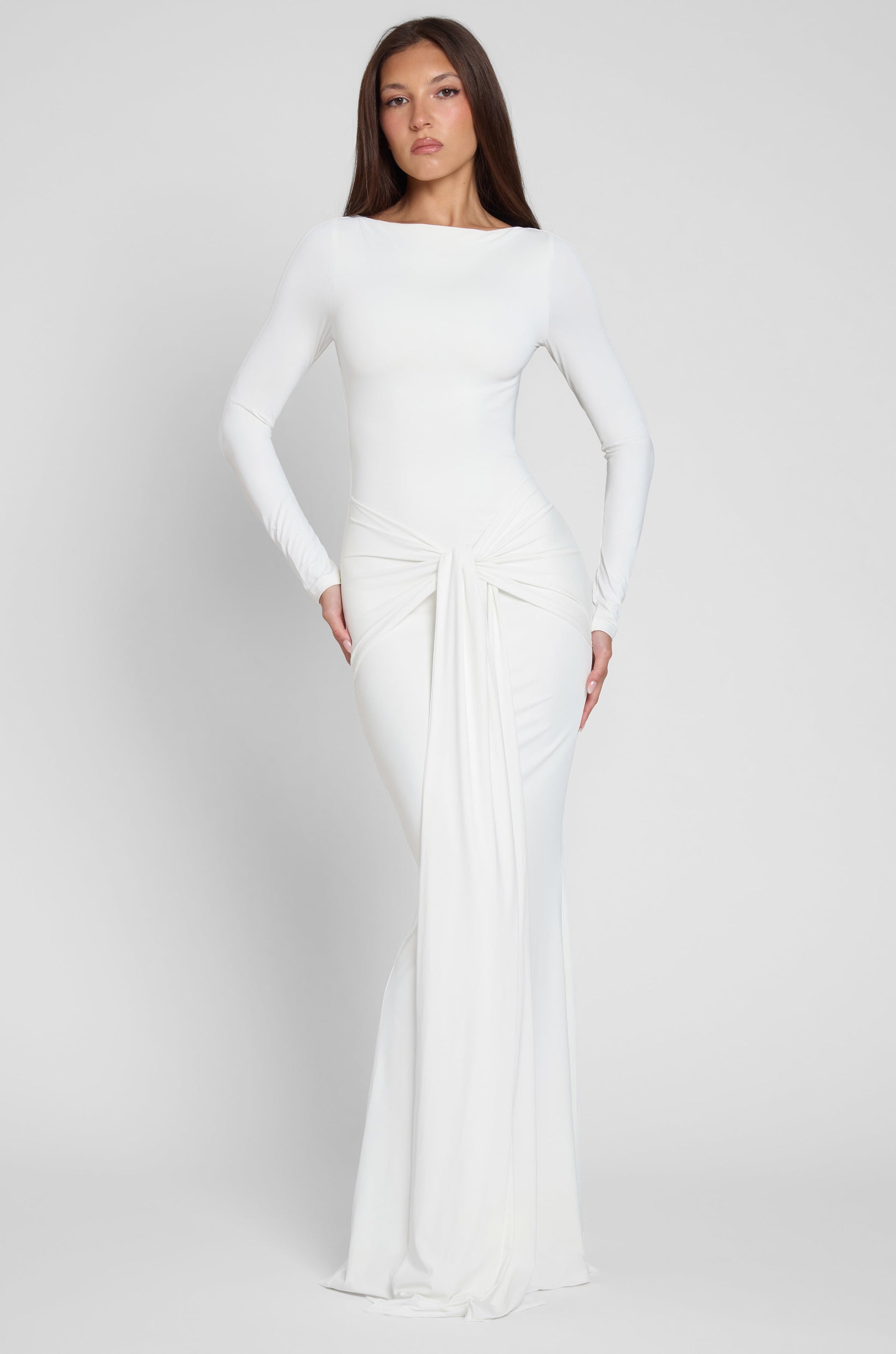 Sanvi Beyaz Dugum Maksi Elbise | D1073-WHITE-XS | D1073-WHITE-S | D1073-WHITE-M | D1073-WHITE-L | D1073-WHITE-XL | D1073-WHITE-XXL