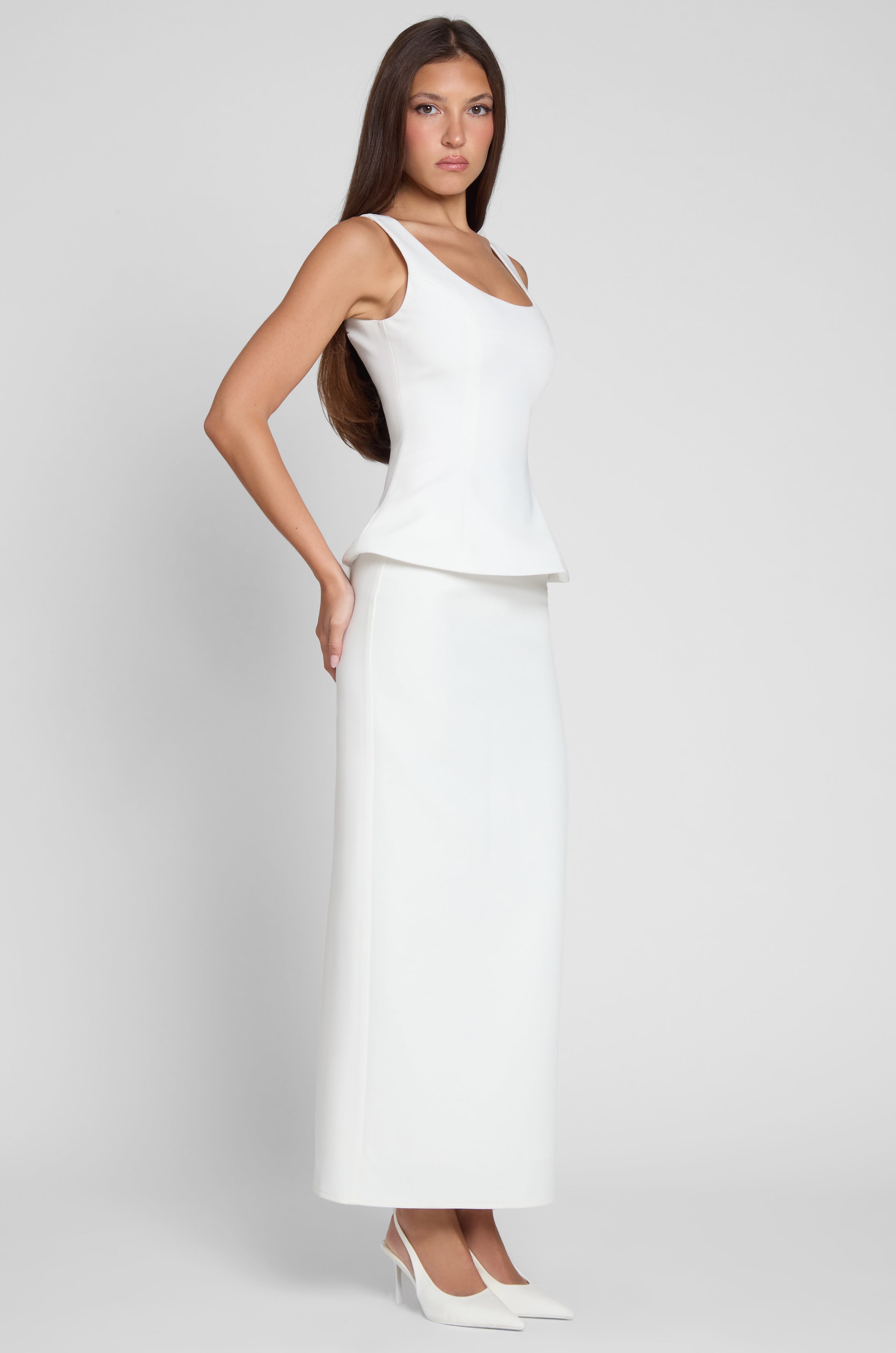 Austin Beyaz Yan Yirtmacli Maxi Etek | SKRT1015-WHITE-XS | SKRT1015-WHITE-S | SKRT1015-WHITE-M | SKRT1015-WHITE-L | SKRT1015-WHITE-XL | SKRT1015-WHITE-XXL