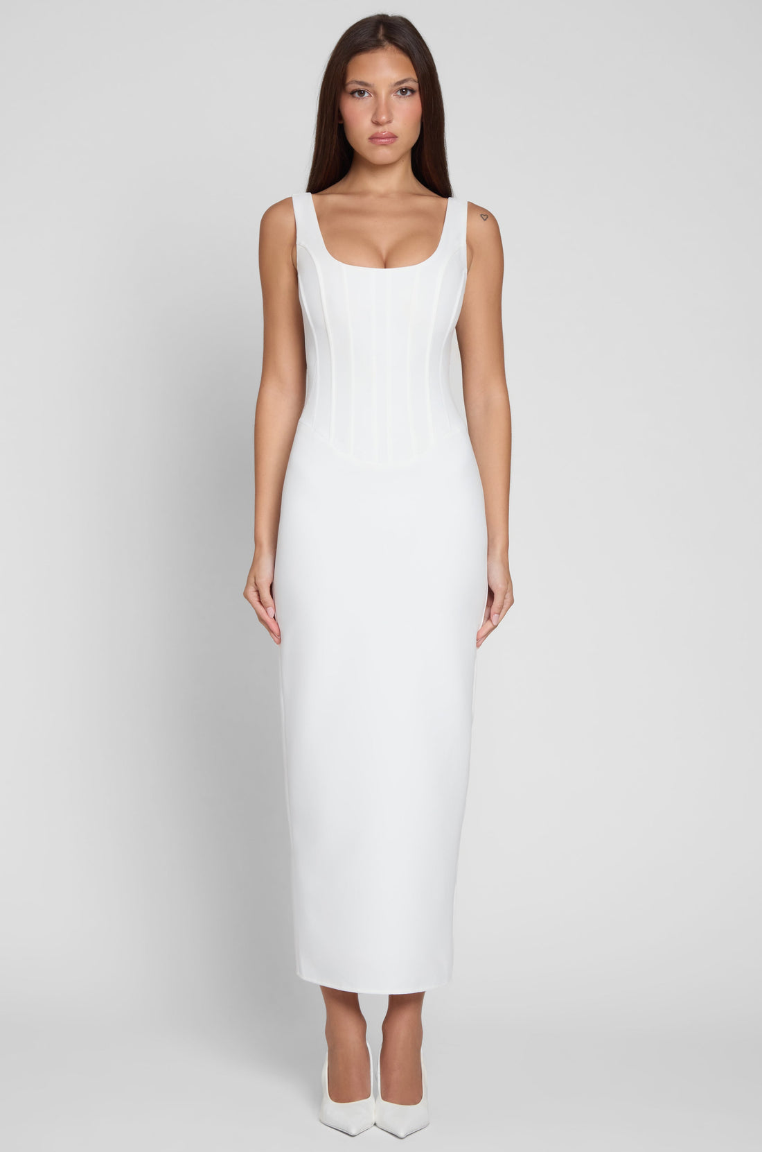 Janay Beyaz Korse Midi Elbise | D1115-WHITE-XS | D1115-WHITE-S | D1115-WHITE-M | D1115-WHITE-L | D1115-WHITE-XL | D1115-WHITE-XXL