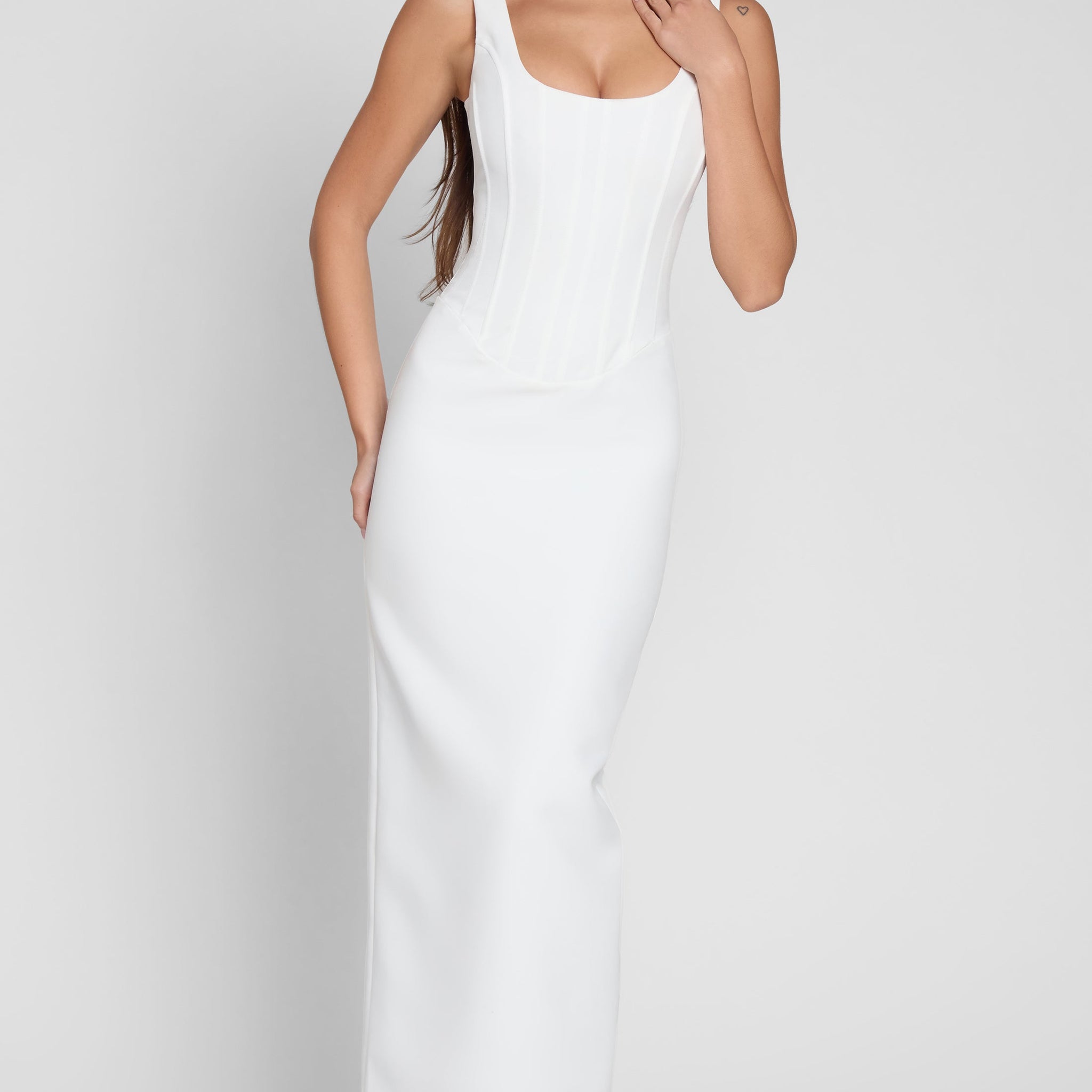 Janay Beyaz Korse Midi Elbise | D1115-WHITE-XS | D1115-WHITE-S | D1115-WHITE-M | D1115-WHITE-L | D1115-WHITE-XL | D1115-WHITE-XXL