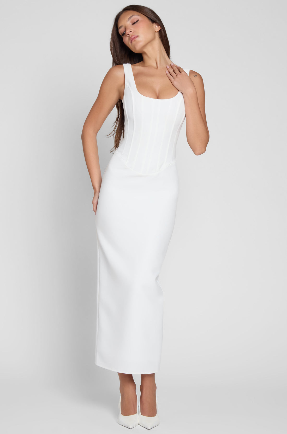 Janay Beyaz Korse Midi Elbise | D1115-WHITE-XS | D1115-WHITE-S | D1115-WHITE-M | D1115-WHITE-L | D1115-WHITE-XL | D1115-WHITE-XXL