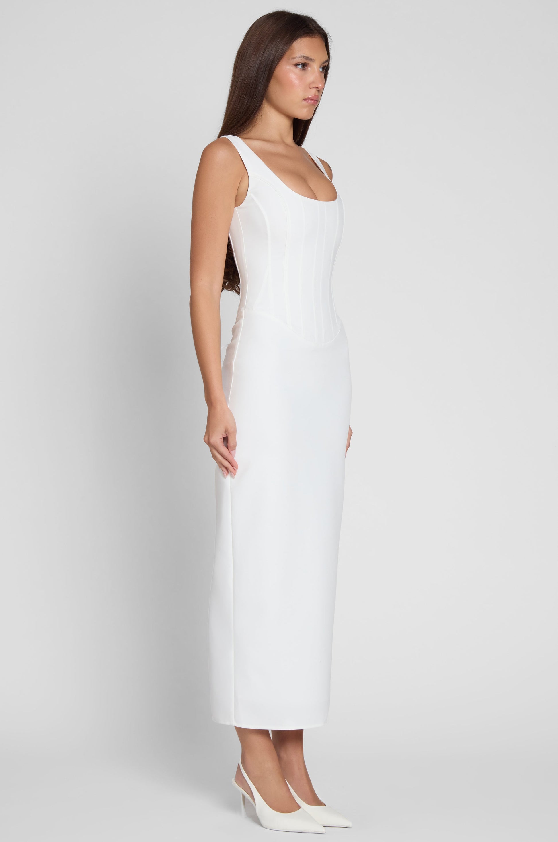 Janay Beyaz Korse Midi Elbise | D1115-WHITE-XS | D1115-WHITE-S | D1115-WHITE-M | D1115-WHITE-L | D1115-WHITE-XL | D1115-WHITE-XXL