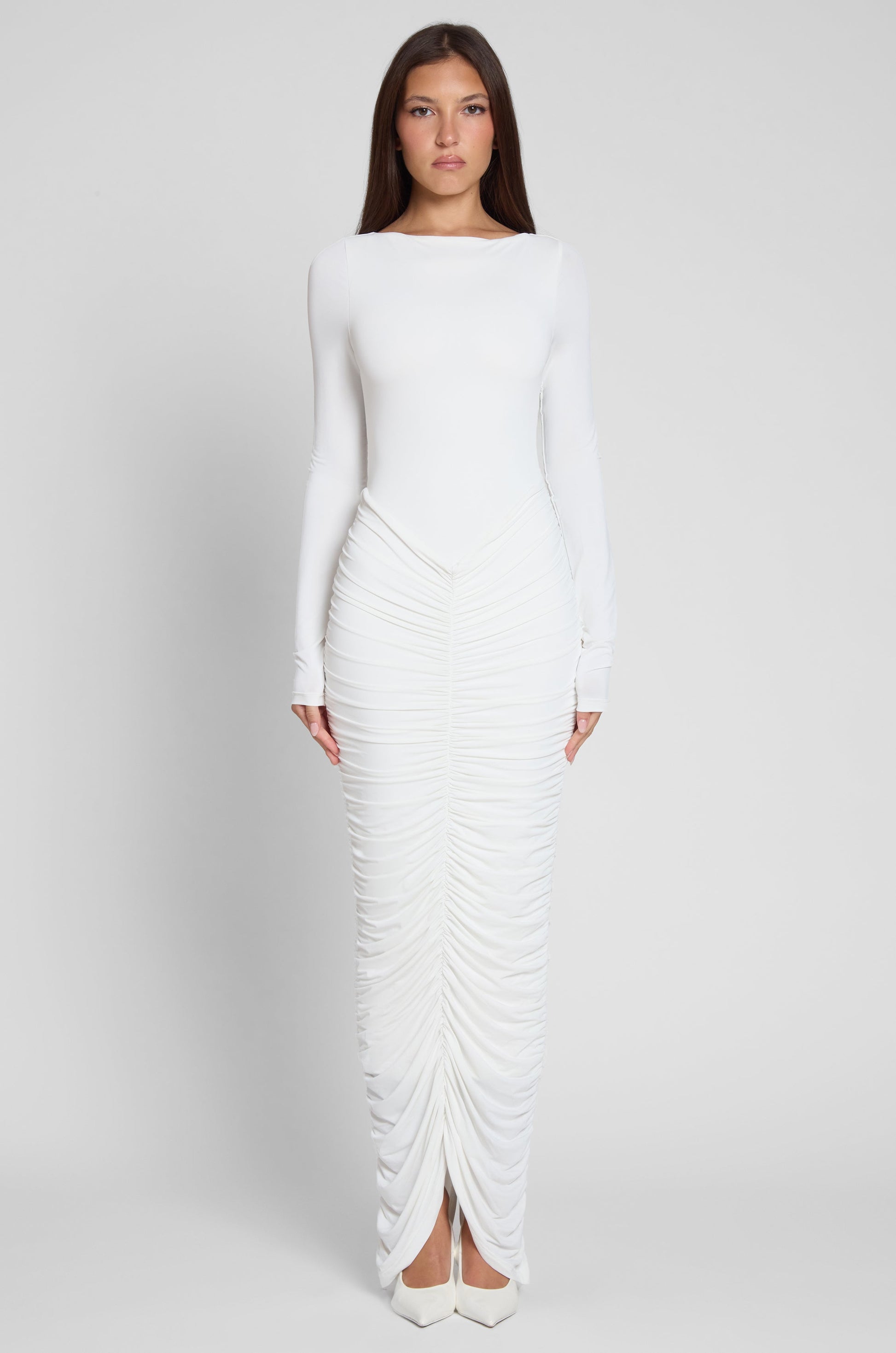 Haylen Drapeli Maksi Elbise | D1074-WHITE-XS | D1074-WHITE-S | D1074-WHITE-M | D1074-WHITE-L | D1074-WHITE-XL | D1074-WHITE-XXL