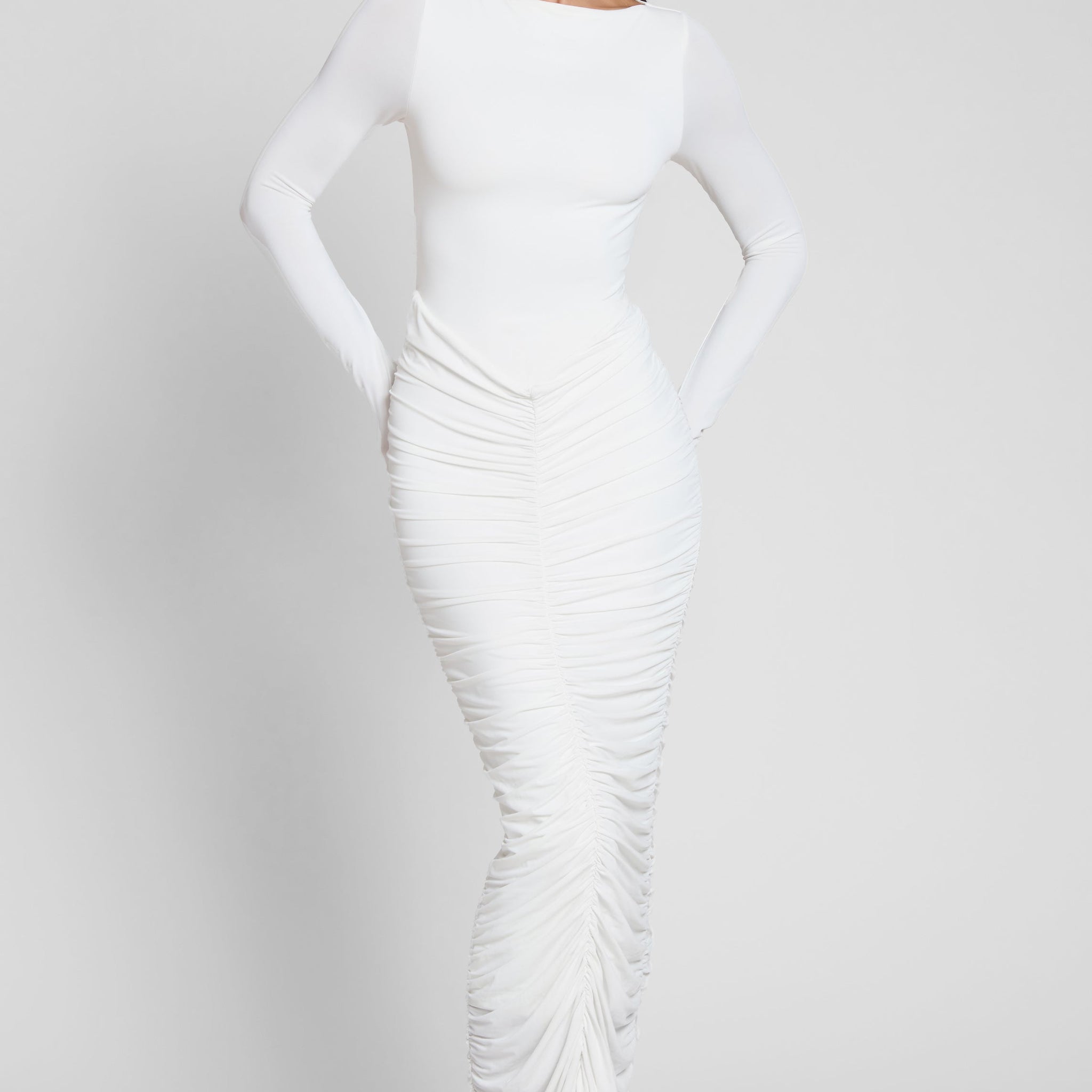 Haylen Drapeli Maksi Elbise | D1074-WHITE-XS | D1074-WHITE-S | D1074-WHITE-M | D1074-WHITE-L | D1074-WHITE-XL | D1074-WHITE-XXL