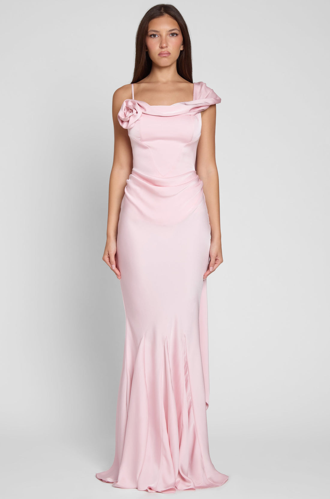 Darleen Korse Saten Maksi Elbise | D1058-PINK-XS | D1058-PINK-S | D1058-PINK-M | D1058-PINK-L | D1058-PINK-XL | D1058-PINK-XXL