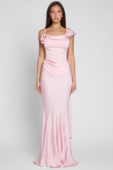 Darleen Korse Saten Maksi Elbise | D1058-PINK-XS | D1058-PINK-S | D1058-PINK-M | D1058-PINK-L | D1058-PINK-XL | D1058-PINK-XXL