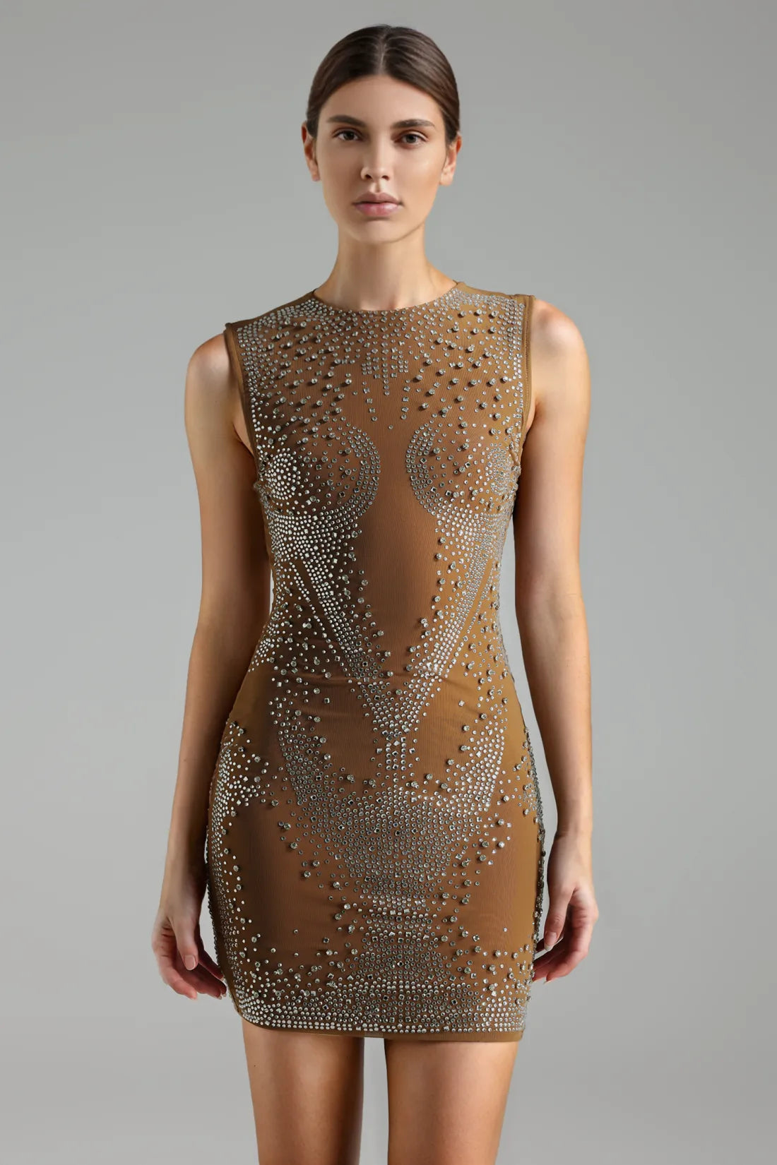 Jalyssa Payetli Mini Elbise | S-Kahverengi | M-Kahverengi | L-Kahverengi