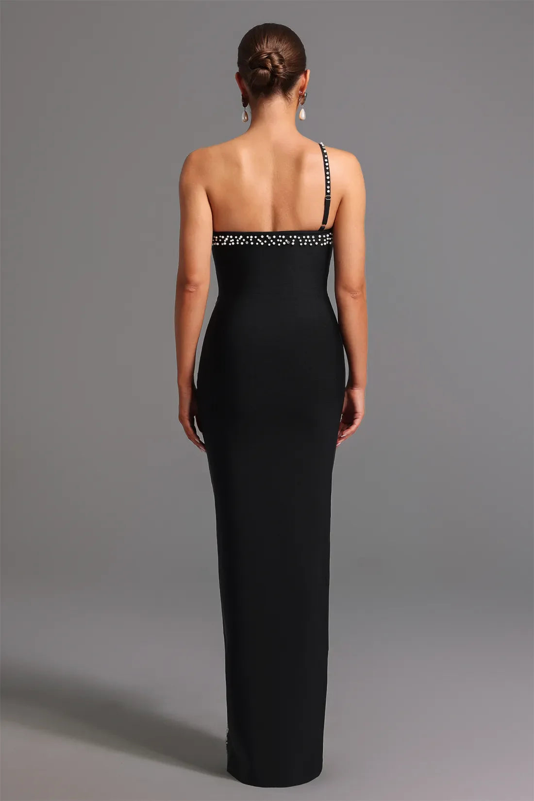 Zenobia Tek Omuz Inci Maxi Elbise | S-Siyah | M-Siyah | L-Siyah | Xl-Siyah | Xxl-Siyah | Xxxl-Siyah