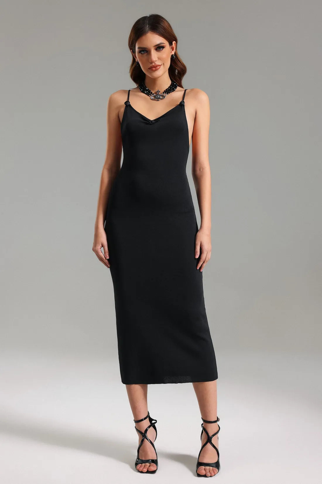 Aahana Butterfly Cut-Out Midi Dress | S-Siyah | M-Siyah | L-Siyah
