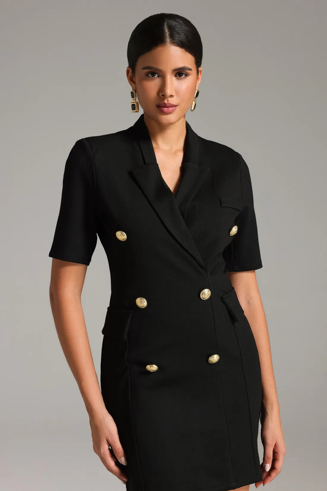 Natalya Notched Collar Mini Dress | S-Siyah | M-Siyah | L-Siyah