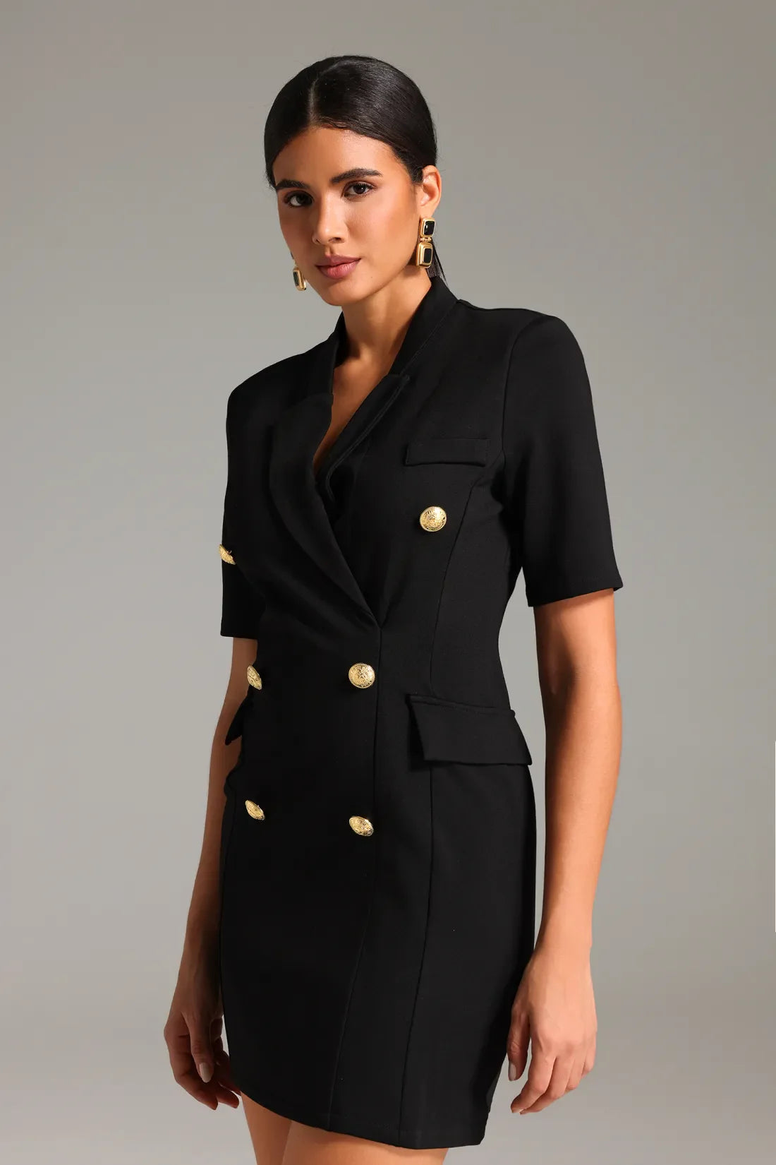 Natalya Notched Collar Mini Dress | S-Siyah | M-Siyah | L-Siyah